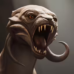 a giant predatory looking creature with sharp teeth