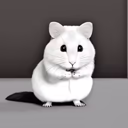 the hamster poses for the camera in a white pose