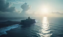 a large ship in the middle of the water