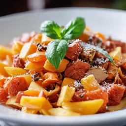 a bowl of pasta with spinach and other ingredients