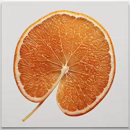 an orange slice is sliced in half on a white background