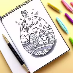 a note book with an image of two birds on it and the words hello written in a ball,an open notebook with some pens next to it,an open notebook next to colorful markers, pens and colored pencils,a notebook with an image of the inside of it,an open notebook sitting next to several markers and markers