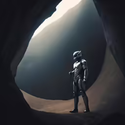 the person in a suit is standing in a tunnel