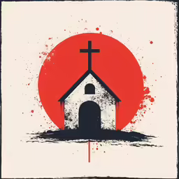 an old church with a cross painted on it