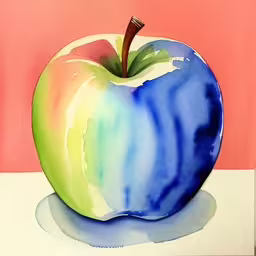 an apple sits on a table with an interesting shade,an apple on a table with red walls