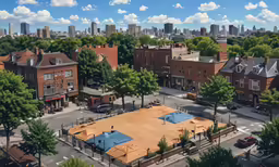 an aerial view of a city in the daytime