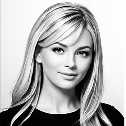 a black and white image of a woman with blonde hair