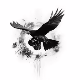 black and white photograph of bird with wheels