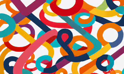 colorful geometric pattern with various colored rings and bars,colorful circles are spread across the white background