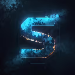 the letter s in a dark space with blue clouds