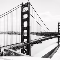 a black and white photo shows the golden gate bridge