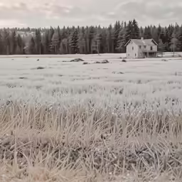 a single house sitting on top of a hill covered in snow