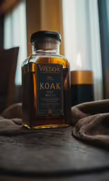 a bottle of koak sitting on top of a table
