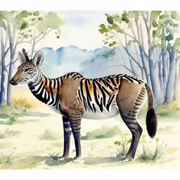 a zebra standing in the shade of trees