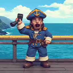 the animated character is holding a phone