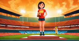 a painting of a young woman holding a box,the animated character of a young woman stands on a pedestal