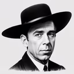 the man in black hat with cigarette is wearing a suit and tie