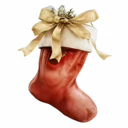 a red christmas sock with a white stocking hanging from it