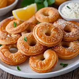 an assortment of baked donuts with herbs