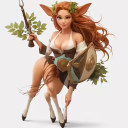 an image of a female elf in costume holding two branches