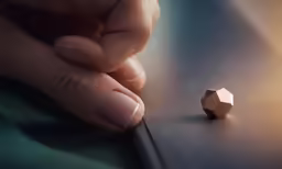 a woman is touching an object that looks like a pentagon
