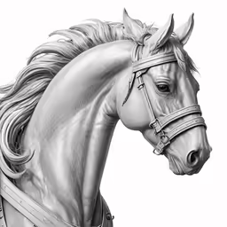 an ink drawing of a horse wearing a bridle