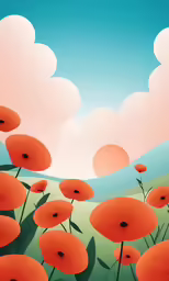 a painting of some flowers in the grass