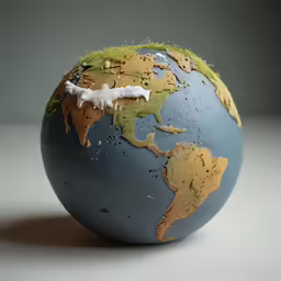 there is a painted earth like object on the table