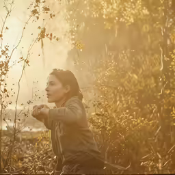 a girl in grey coat throwing leaves