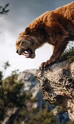 there is a young animal that is climbing the rocks