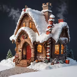 a very cute little house in the snow