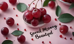 several fresh cherries are on display in small bowls