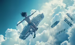 there is a woman floating on top of a plane