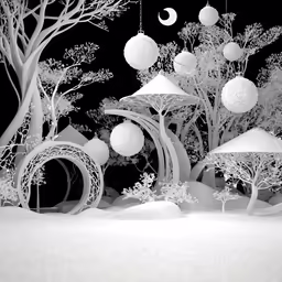 this is an illustration of some ornaments hanging from trees