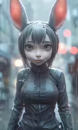 the girl is wearing an evil rabbit outfit