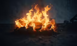 a fire in the ground with bright fire flames