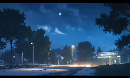 an empty street at night during the day with a full moon