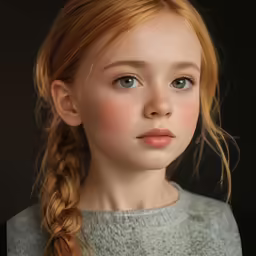 a portrait of a girl with red hair wearing a braid