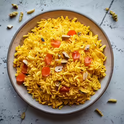 a bowl filled with pasta and vegetables on a table