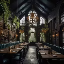 this restaurant is decorated with green vines
