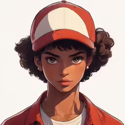 a young black woman with an afro looks to the side