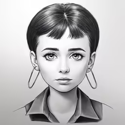 a drawing of a woman with a large round ear
