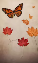 butterflies and leaves on a white wall