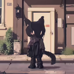 a girl dressed up as an animal on the sidewalk