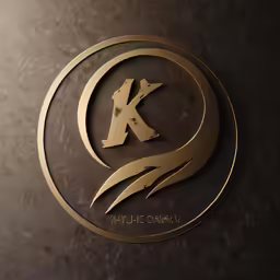 the k logo is gold and black with a wave of liquid on it