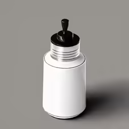 a black and white blender sits on a gray surface