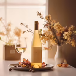a table with wine, cheese and chocolates on it
