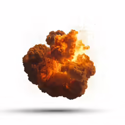 an explosion in the air that is emitting yellow and red smoke