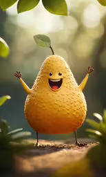 a pear figure is standing on one leg and arms up while the other has its eyes closed