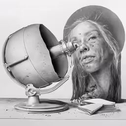a man looks through the lens of a globe